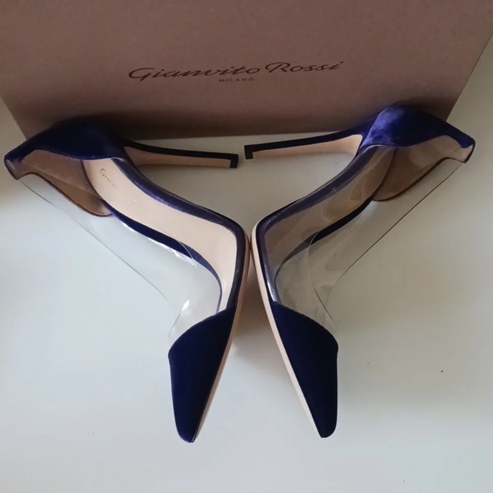 NWT Gianvito Rossi Velluto Violet Plexi Pump Size 37.5 - Picture 7 of 15